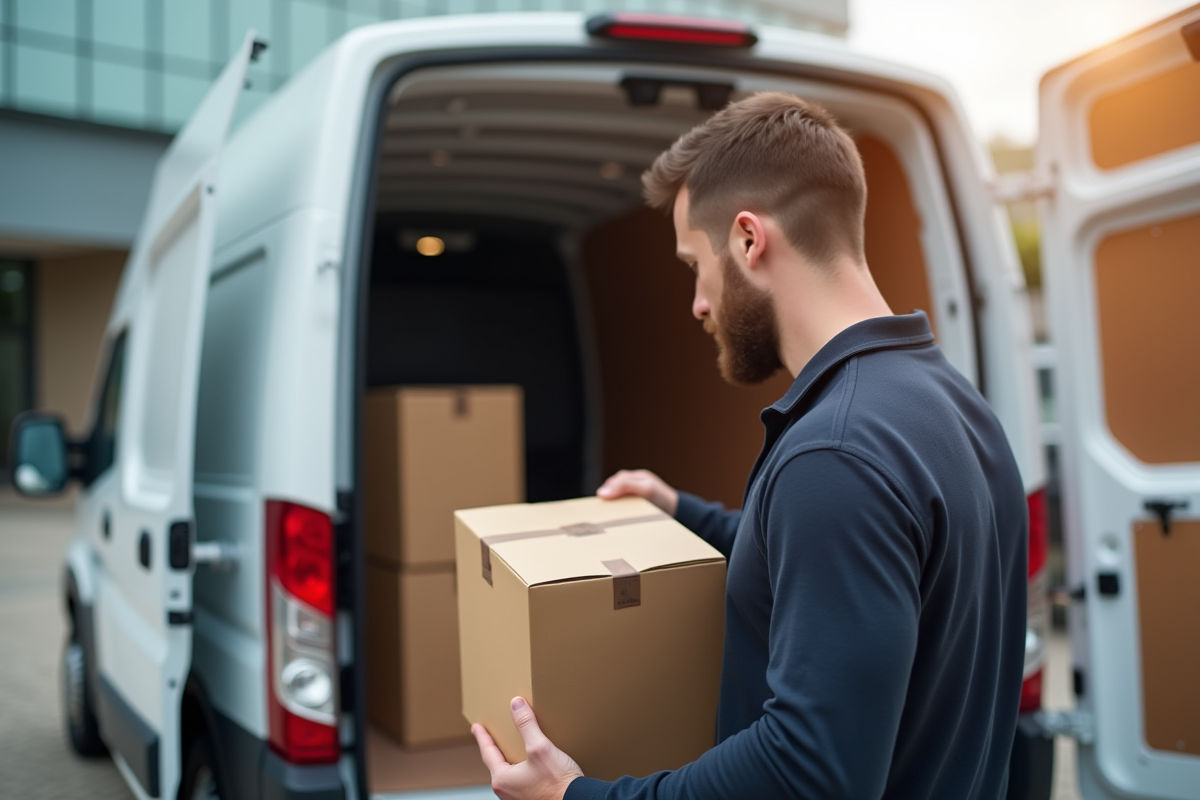 Chargement de colis par un professionnel dans une entreprise