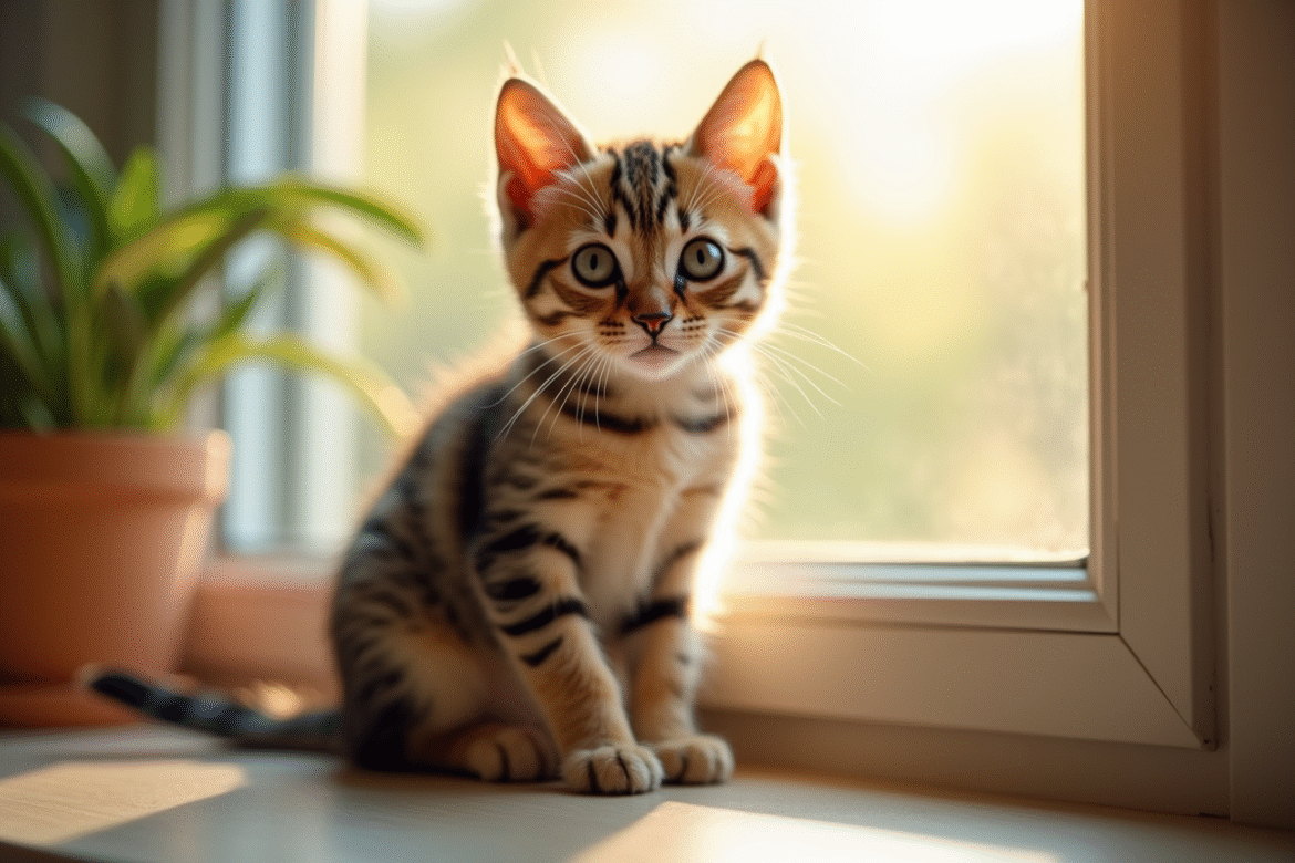 Jeune chat joueur sur une fenêtre ensoleillée