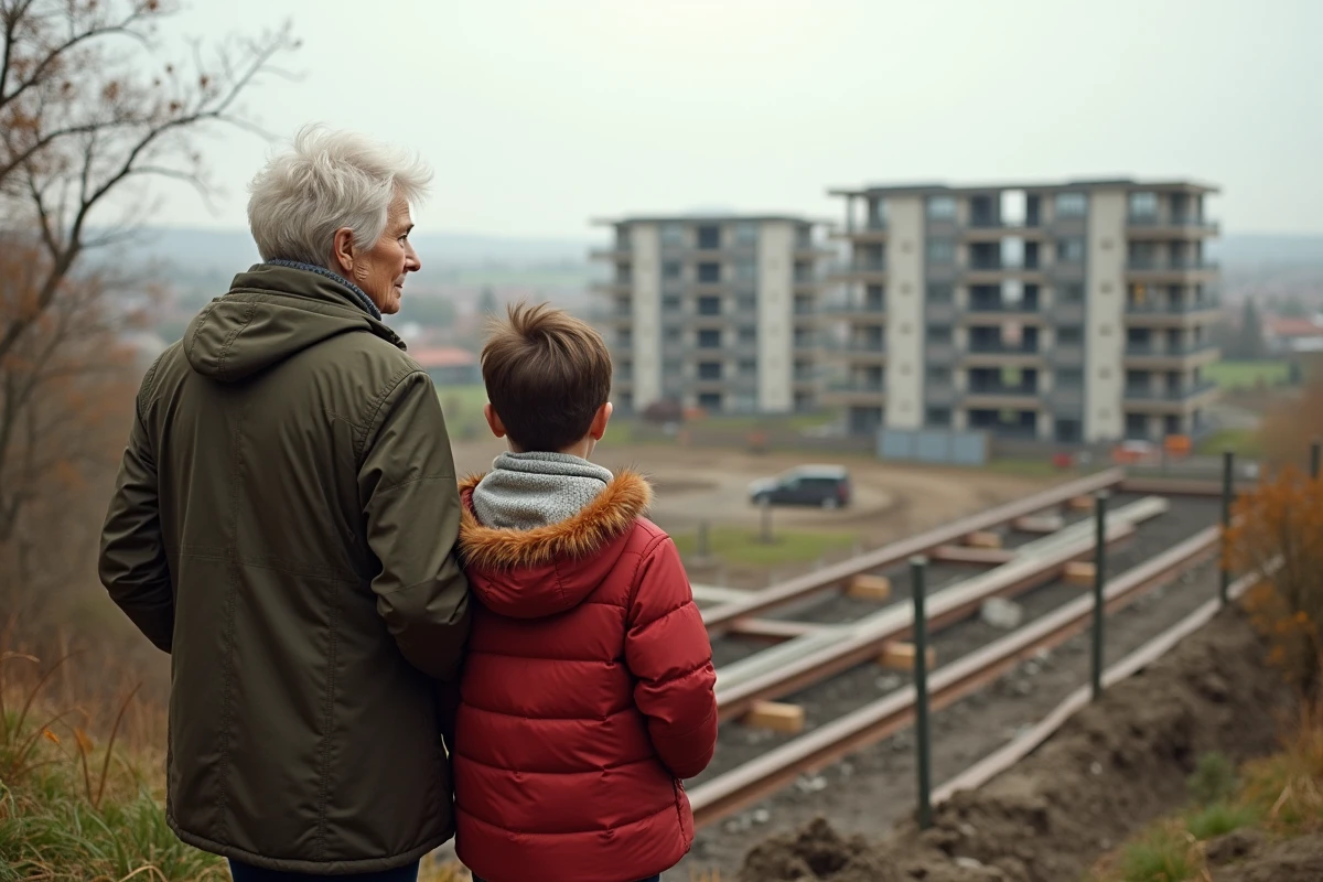 Une femme et un adolescent observant un chantier de construction à Rennes