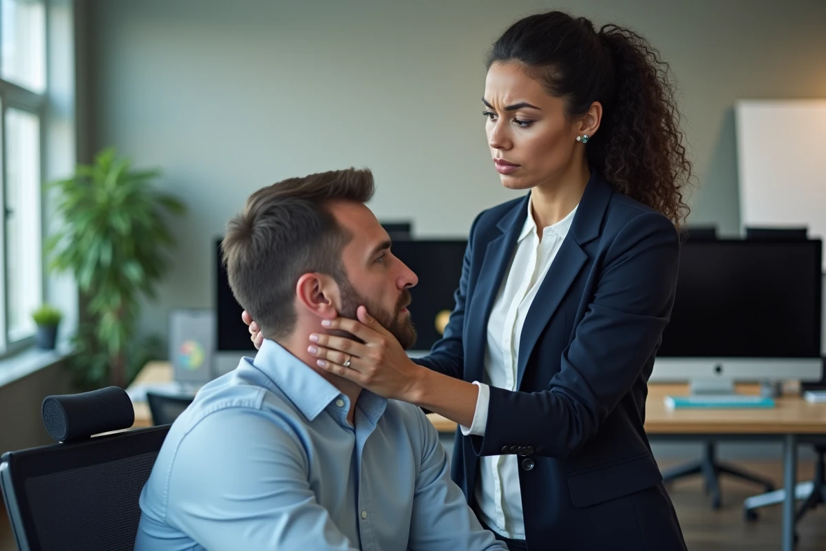 Une femme présente ses excuses à un collègue au bureau après une blague maladroite