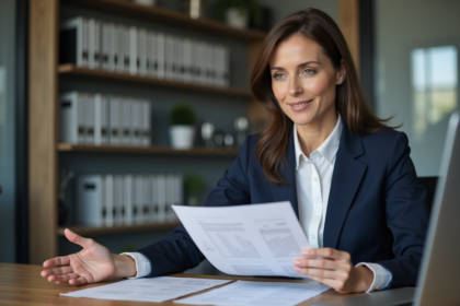 Femme d'affaires en réunion dans un bureau moderne