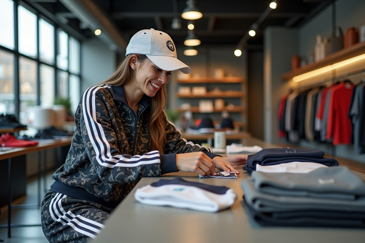 Femme dans une boutique de mode urbaine en train de trier des vêtements