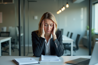 Femme d affaires fatiguée au bureau