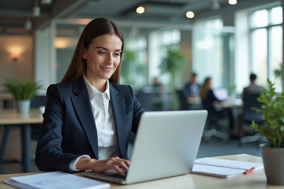 Femme d affaires concentrée au bureau moderne