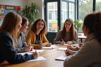 Groupe divers d'adultes et adolescents en discussion