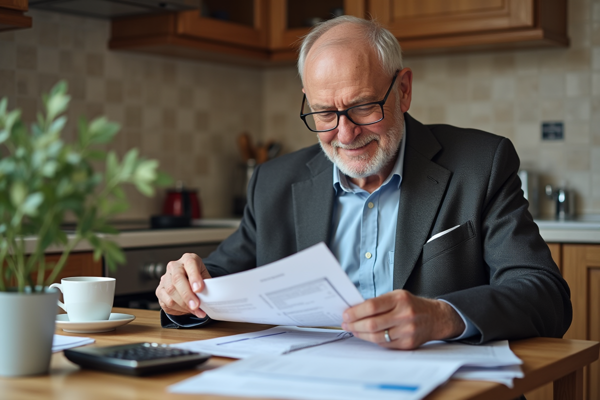 Homme vérifiant ses relevés bancaires à la maison