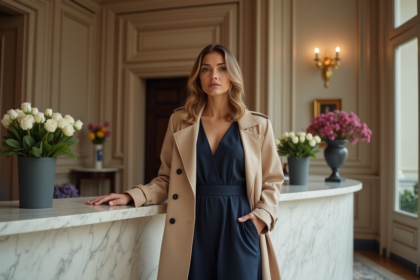 Femme élégante au check-in dans un hôtel parisien