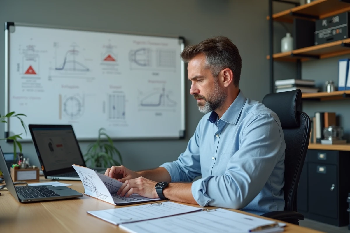 Ingénieur homme concentré travaillant à son bureau
