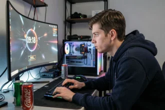 Joueur impatient devant un écran affichant un compte à rebours pour la date de sortie de Battlefield 6