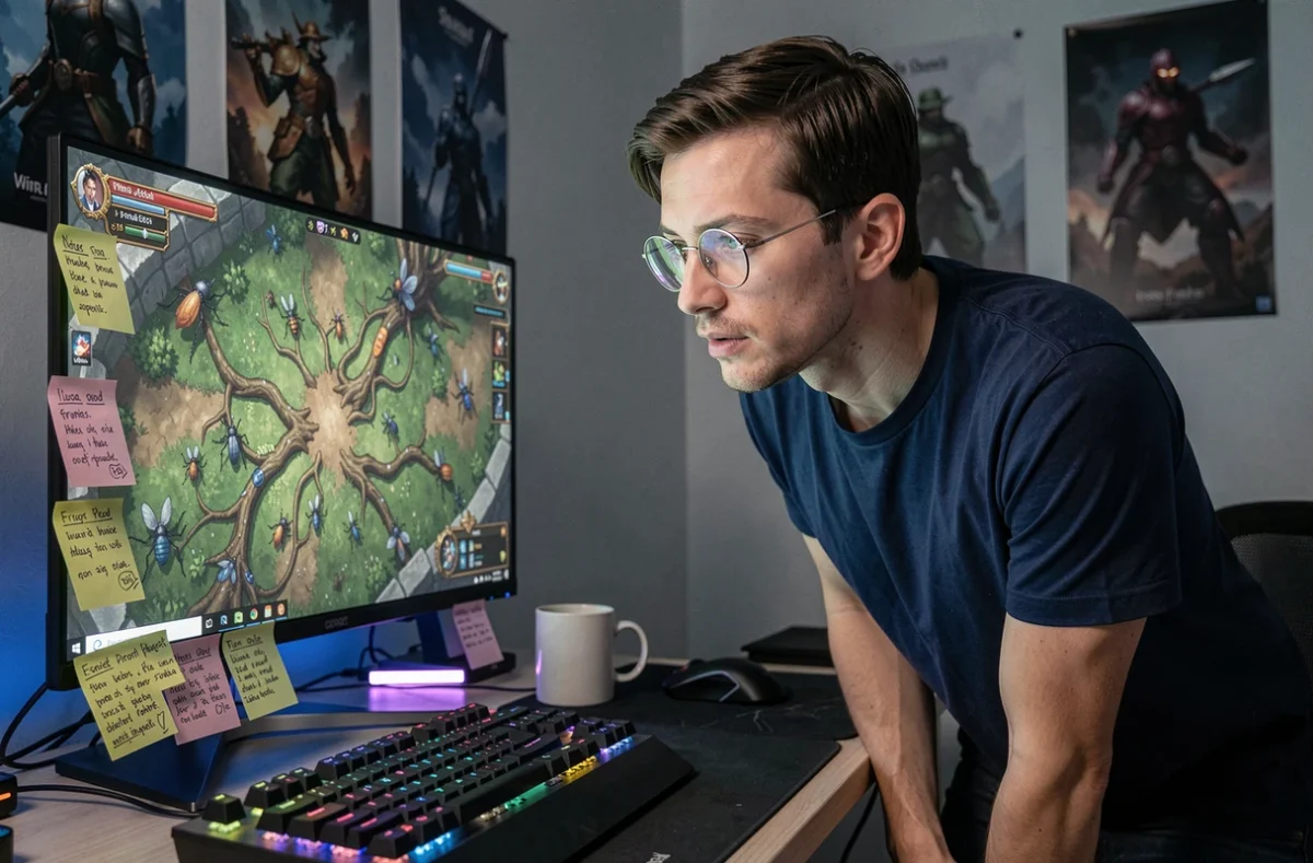 Joueur analysant la carte d'exploration de Silksong sur grand écran PC
