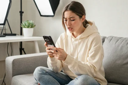 Jeune femme consultant TikTok sur son smartphone pour choisir la meilleure heure de publication le vendredi