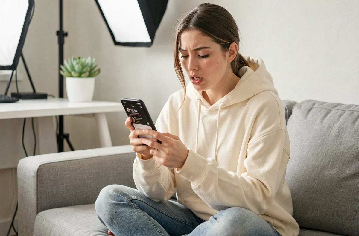 Jeune femme consultant TikTok sur son smartphone pour choisir la meilleure heure de publication le vendredi