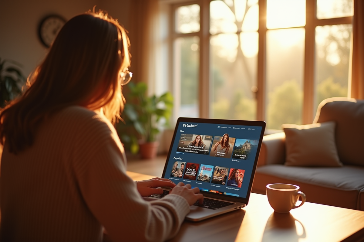 Personne relaxe utilisant l application Télé Loisirs à la maison