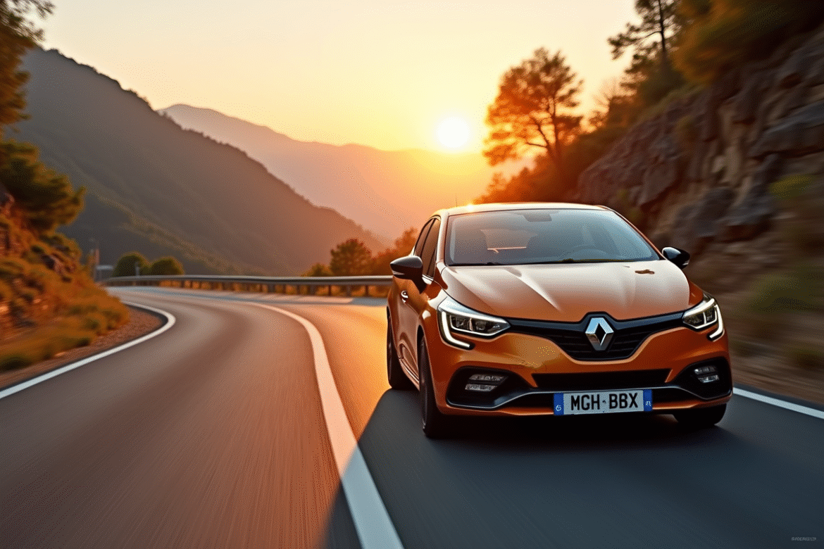 Renault Clio 2 V6 en montagne au lever du soleil
