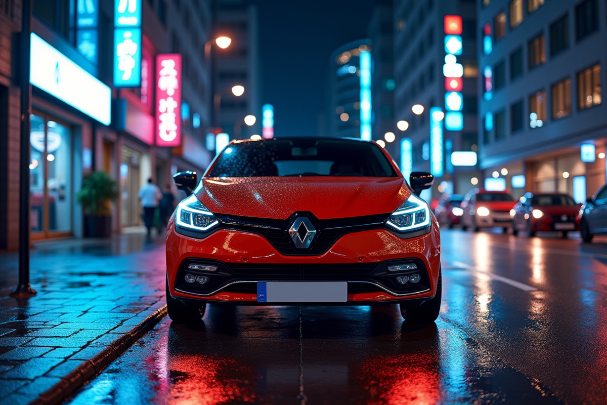 Renault Clio 2 V6 sous les néons en ville la nuit