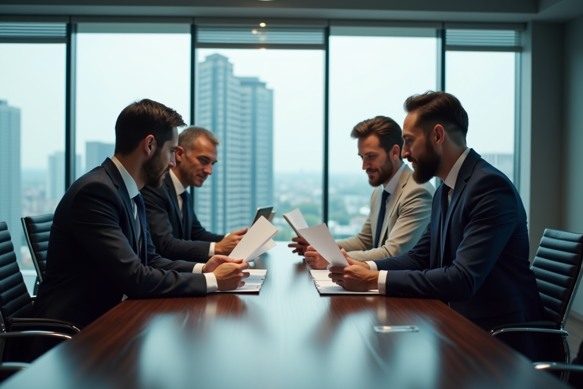 Groupe de professionnels discutant autour d