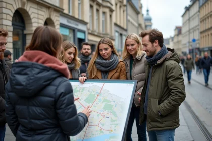 Groupe de urbanistes discutant sur une carte urbaine à Rennes